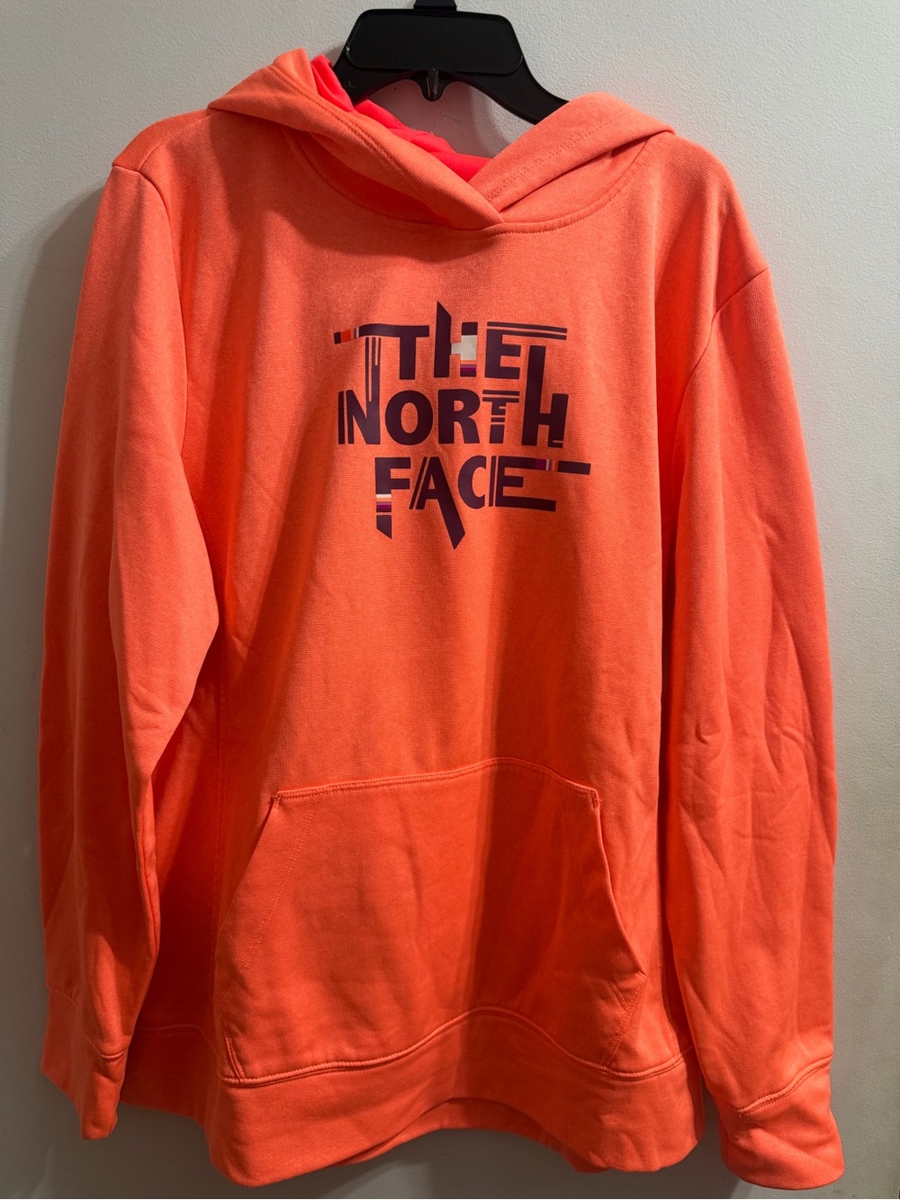 The North Face Men's Bright Orange Crewneck Hoodie with Logo